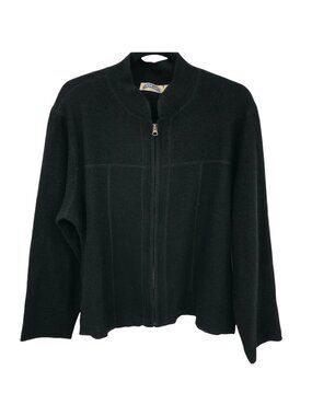 NWT Shaver Lake Petite Black Wool Full Zip Cardigan Sweater PL Made In Korea